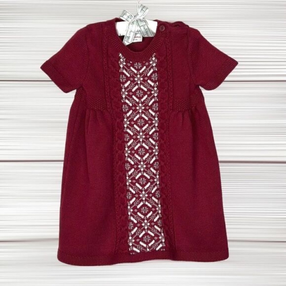 ✨3 for $50✨ Hanna Andersson Fair Isle Knit Sweater Burgundy Dress, 12-18 mo.